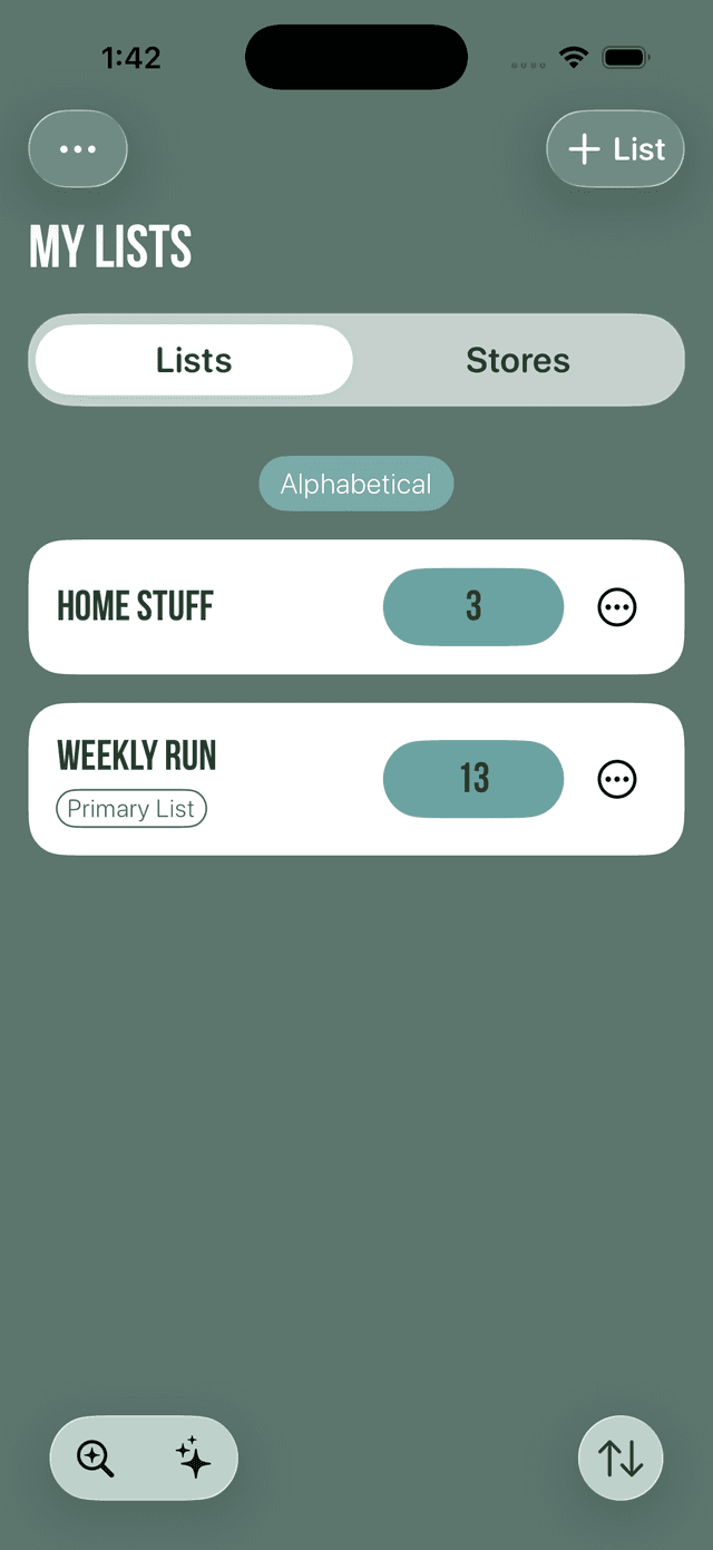 Home screen with multiple lists